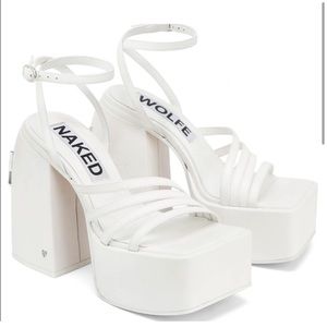 Naked Wolfe Jada White Leather Platform Heels